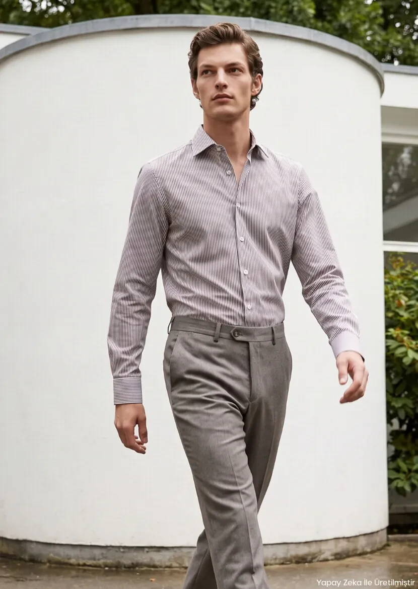 Brown Striped Regular Fit Long Weaving Classical 100% Cotton Shirt - RAMSEY