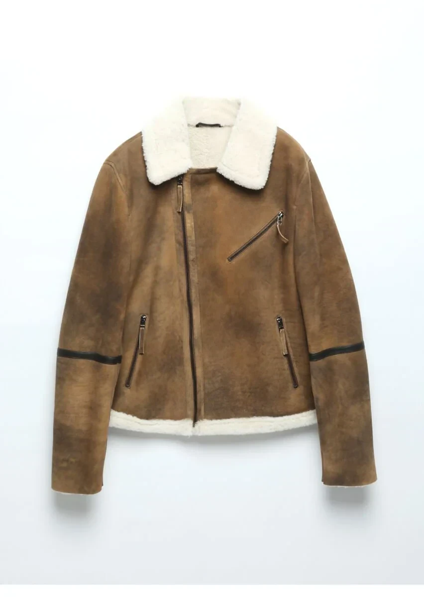 Brown Regular Fit Shirt Collar Casual Fur Leather Coat - 8