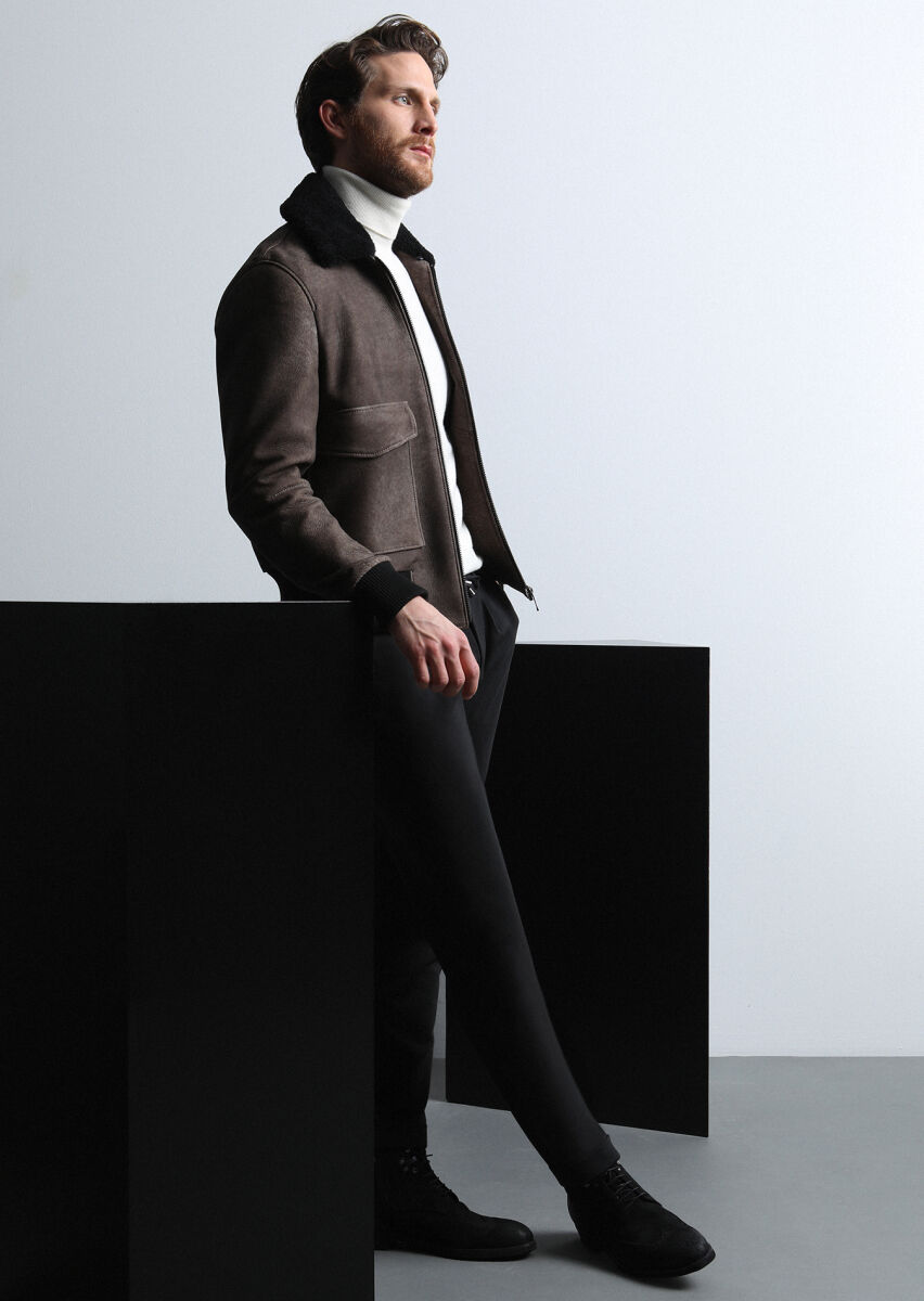 Brown Regular Fit Shirt Collar Casual Leather Leather Coat - 4