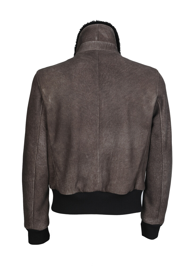 Brown Regular Fit Shirt Collar Casual Leather Leather Coat - 7