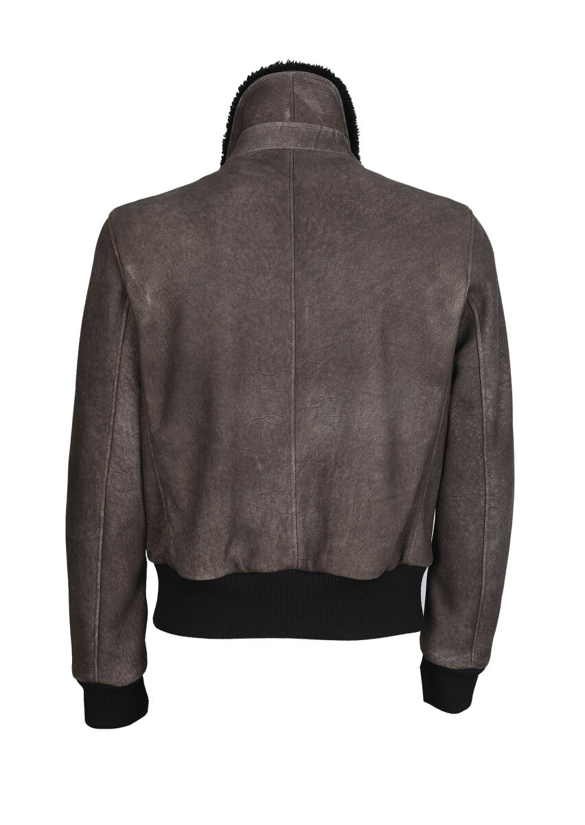 Brown Regular Fit Shirt Collar Casual Leather Leather Coat - 7