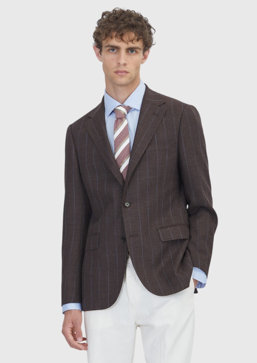 Brown Regular Fit Silk Blended Jacket - 1