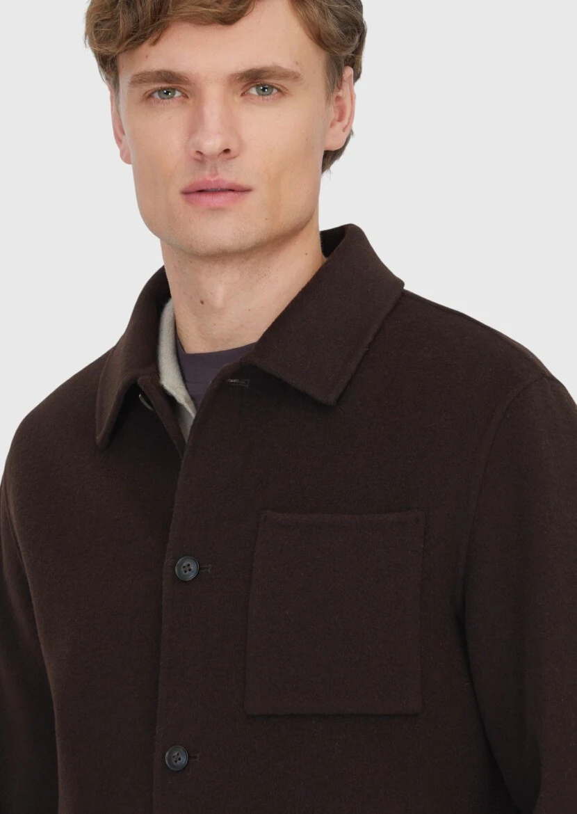 Brown Regular Fit Turtleneck Casual Knitting Coat - 4