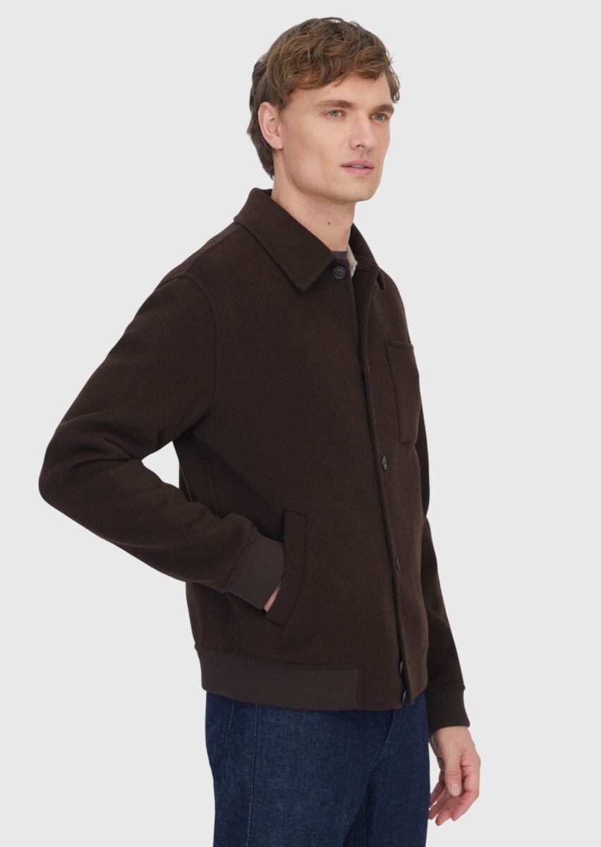 Brown Regular Fit Turtleneck Casual Knitting Coat - 3