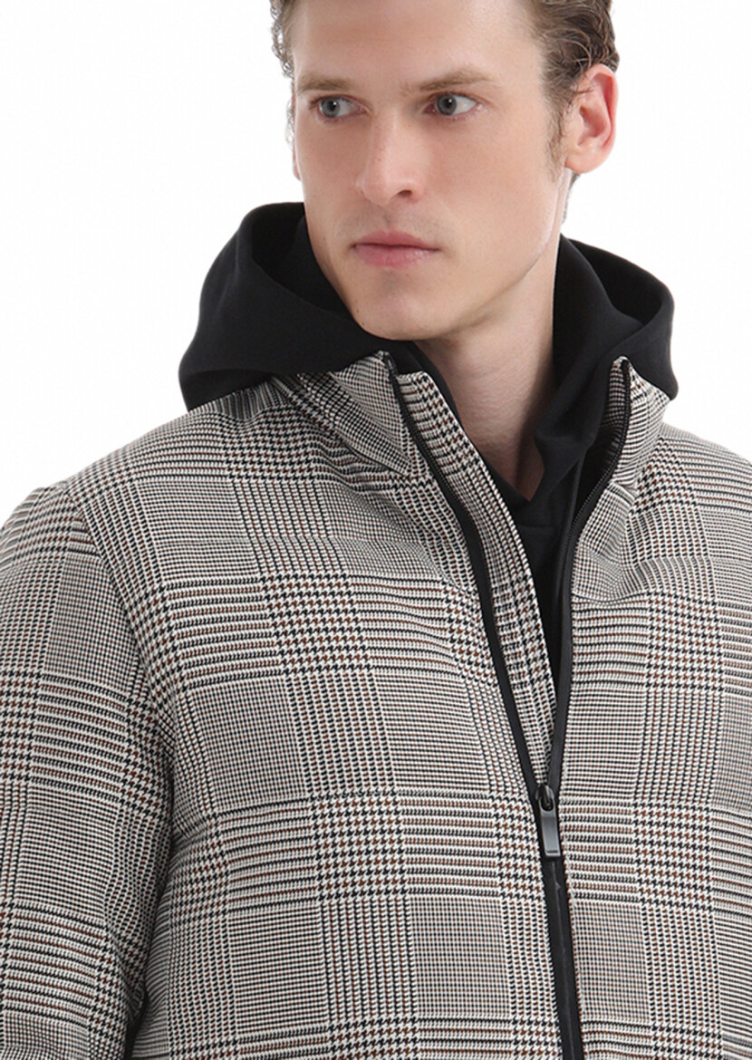 Brown Regular Fit Turtleneck Casual Weaving Coat - 3