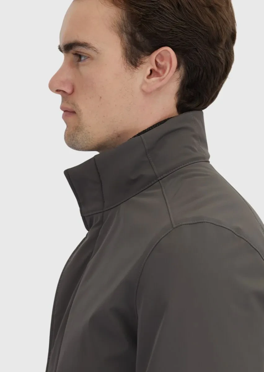 Brown Regular Fit Turtleneck Casual Weaving Coat - 5