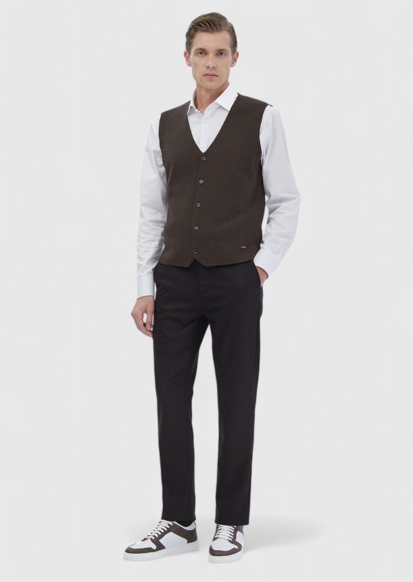 Brown Regular Fit V-Neck Casual Knitting Knit Vest 
