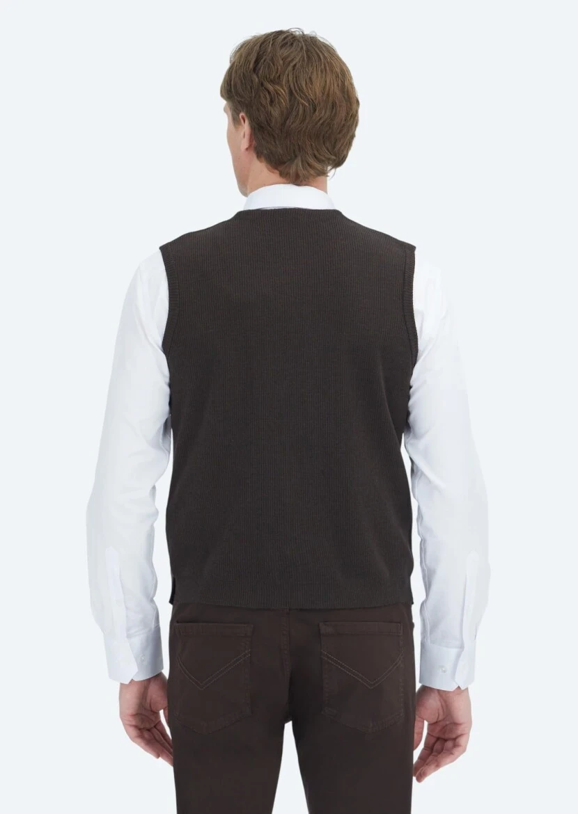 Brown Regular Fit V-Neck Casual Knitting Knit Vest - 4
