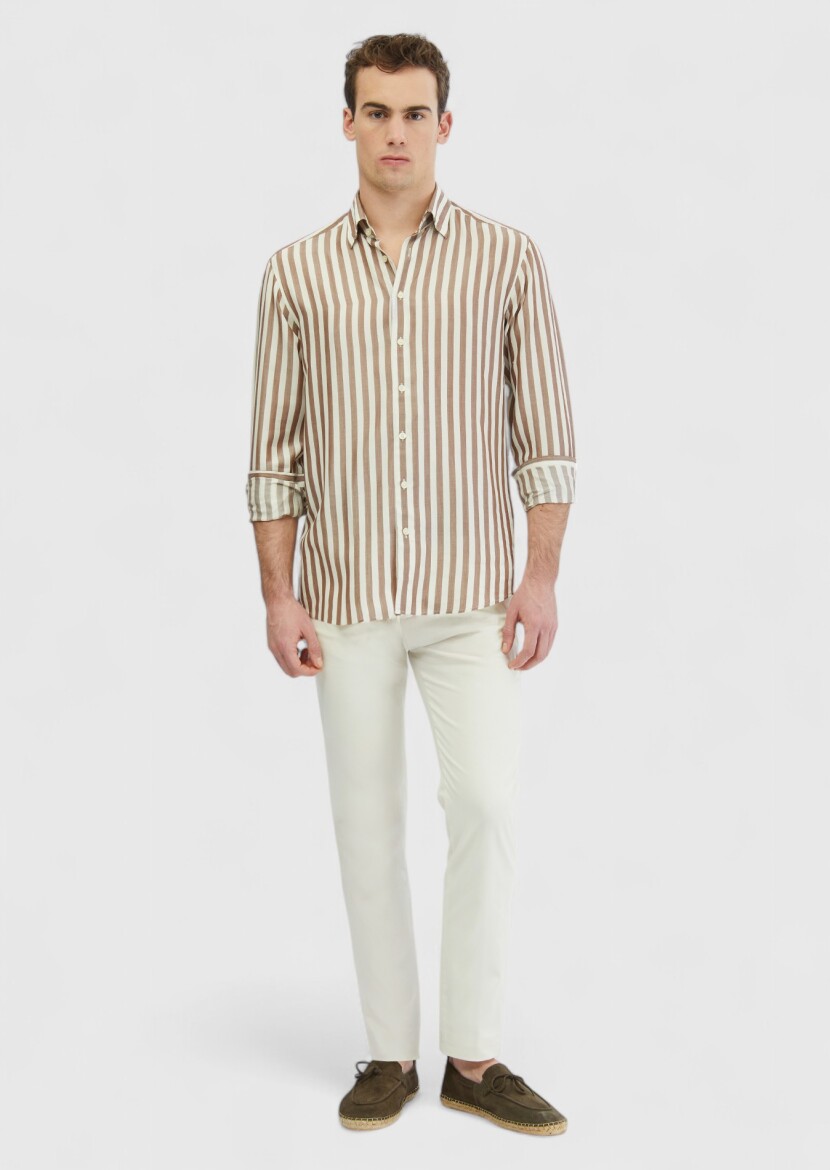 Brown Striped Casual Fit Weaving Casual Shirt - RAMSEY