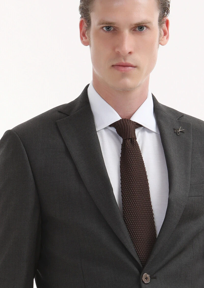 Brown Striped Modern Fit 100% Wool Suit - 3