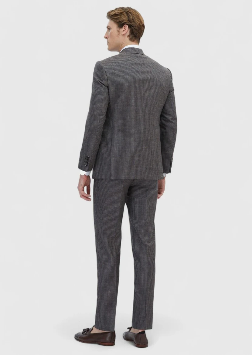 Brown Striped Regular Fit Silk Blended Suit - 5