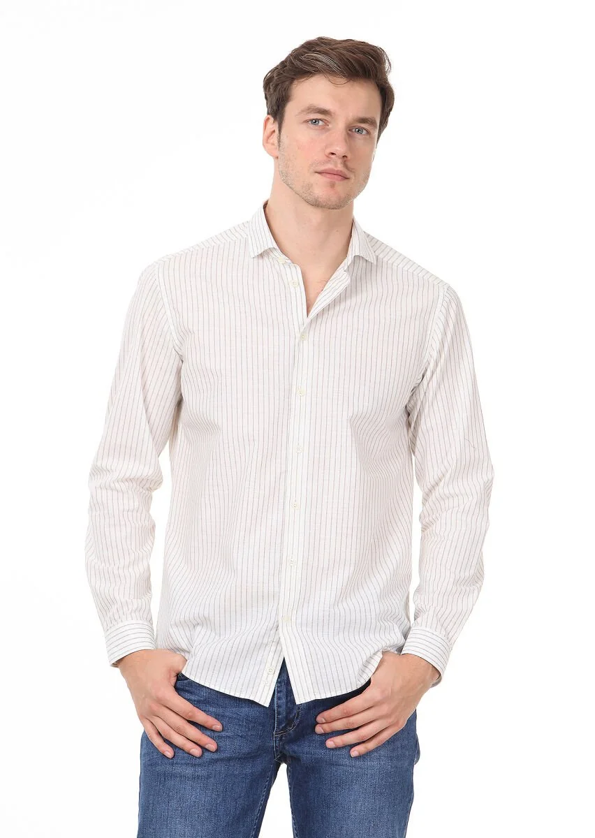 Brown Striped Regular Fit Weaving Casual 100% Cotton Shirt - 2