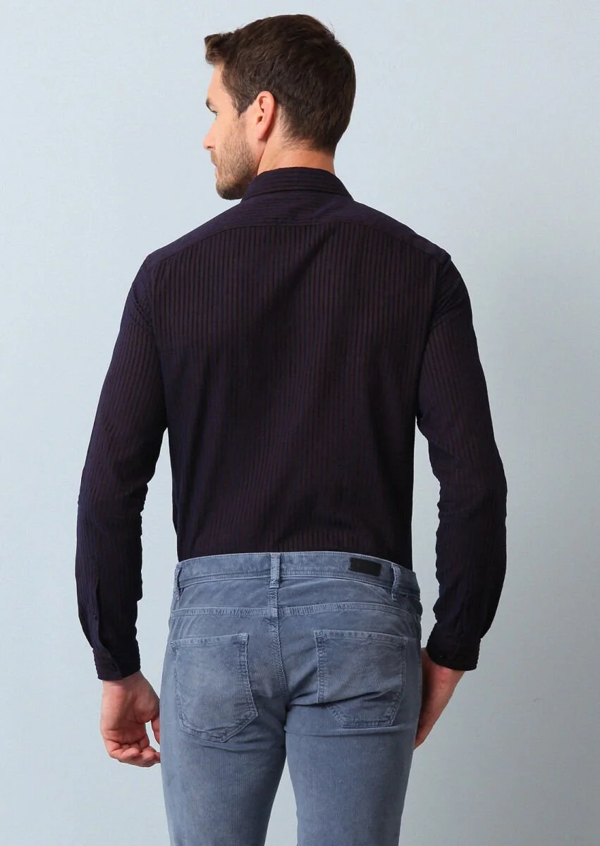 Brown Striped Regular Fit Weaving Casual 100% Cotton Shirt - 5