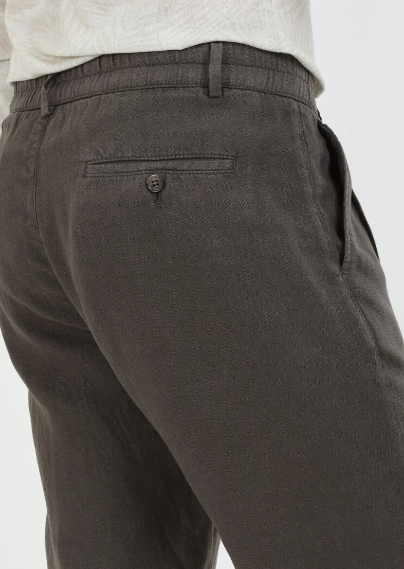 Brown Weaving Casual 100% Linen Trousers - 5