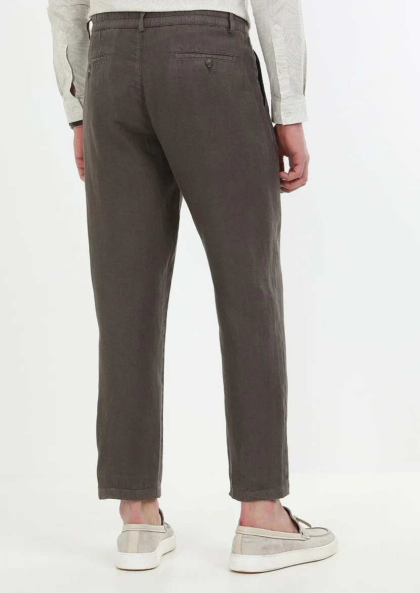 Brown Weaving Casual 100% Linen Trousers - 6