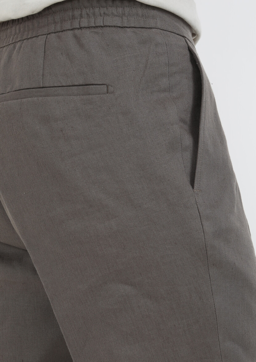 Brown Weaving Jogging Fit Casual 100% Linen Trousers - 4