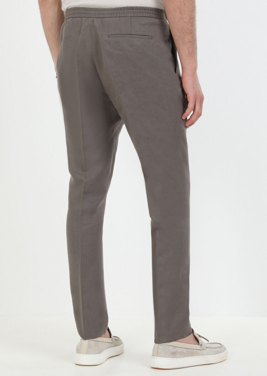Brown Weaving Jogging Fit Casual 100% Linen Trousers - 5