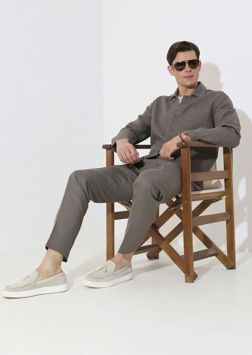 Brown Weaving Jogging Fit Casual 100% Linen Trousers - 3