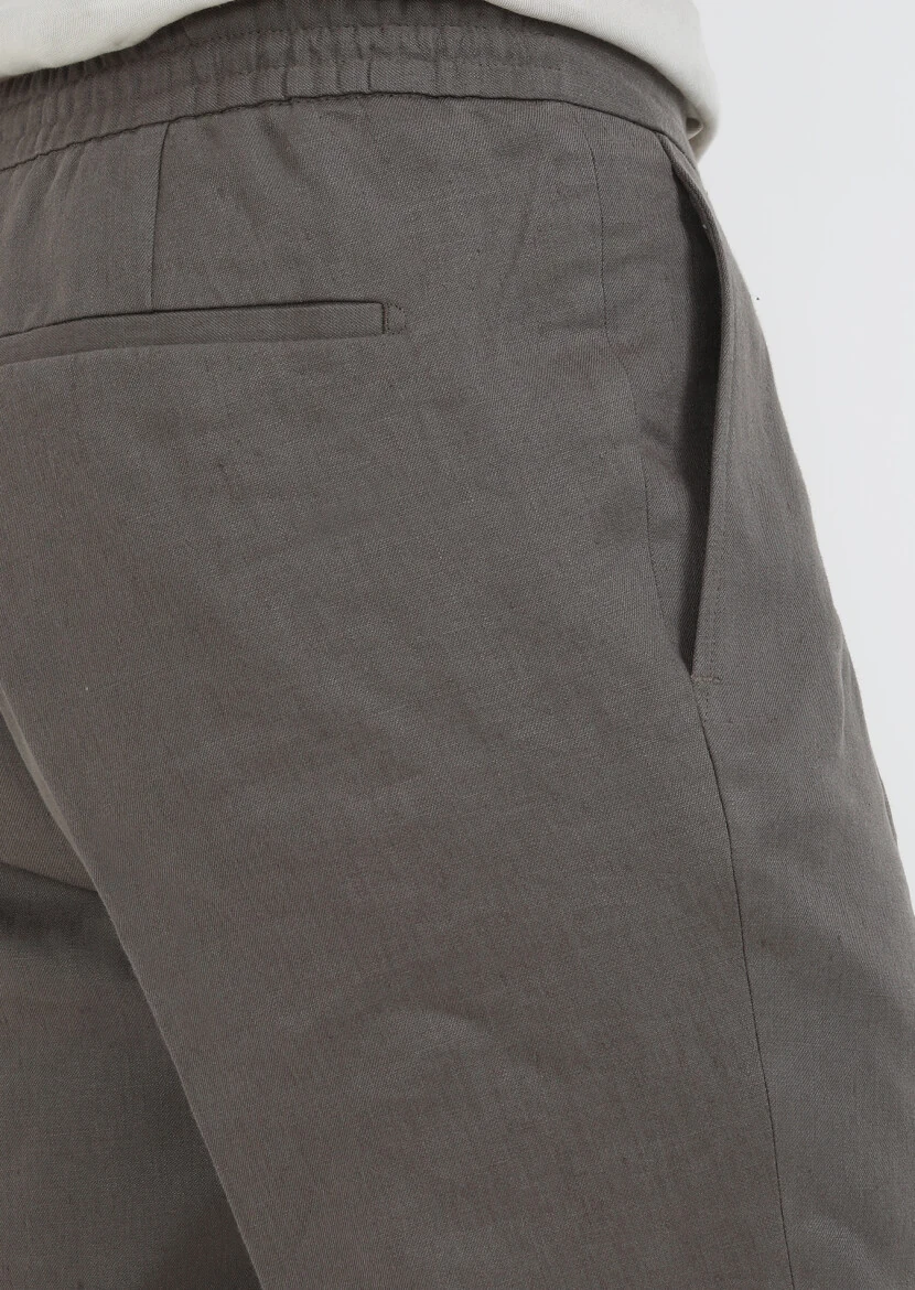 Brown Weaving Jogging Fit Casual 100% Linen Trousers - 4