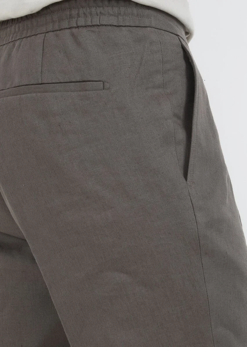 Brown Weaving Jogging Fit Casual 100% Linen Trousers - 4