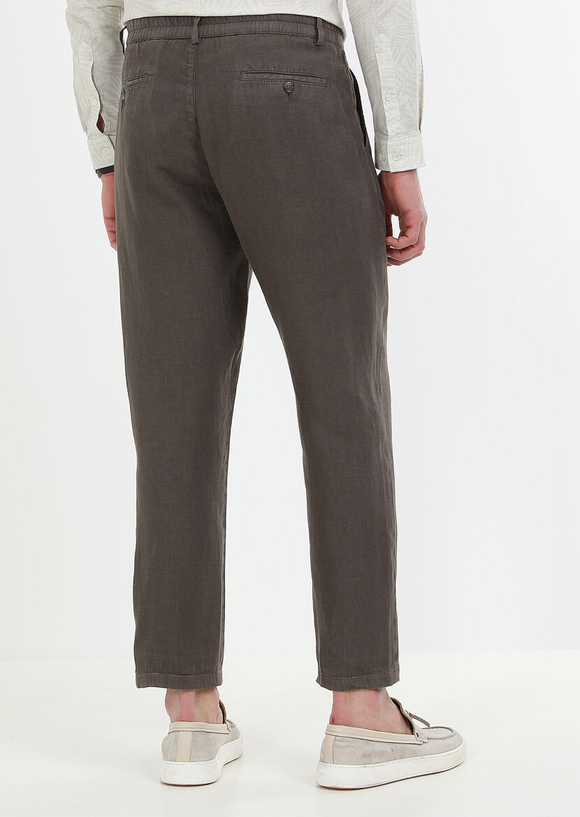 Brown Weaving Jogging Fit Casual 100% Linen Trousers - 6