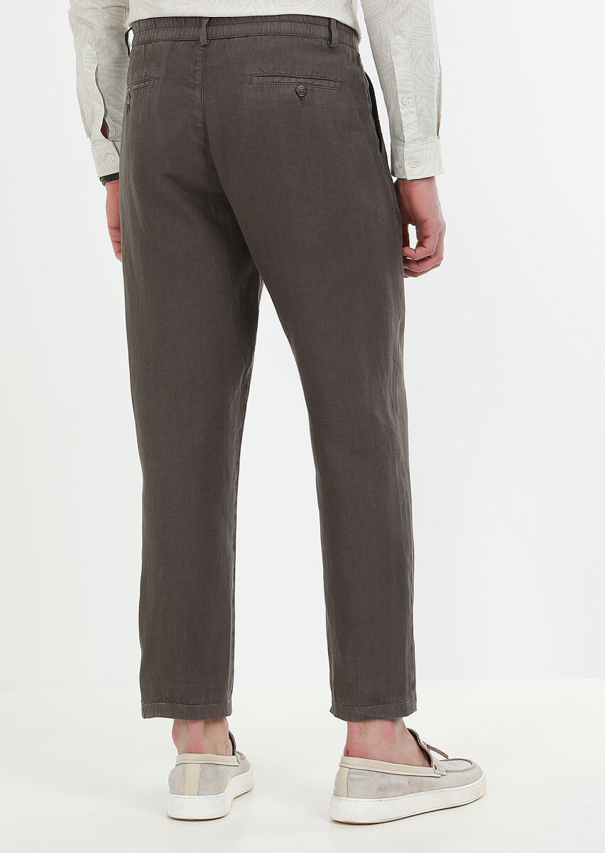 Brown Weaving Jogging Fit Casual 100% Linen Trousers - 6
