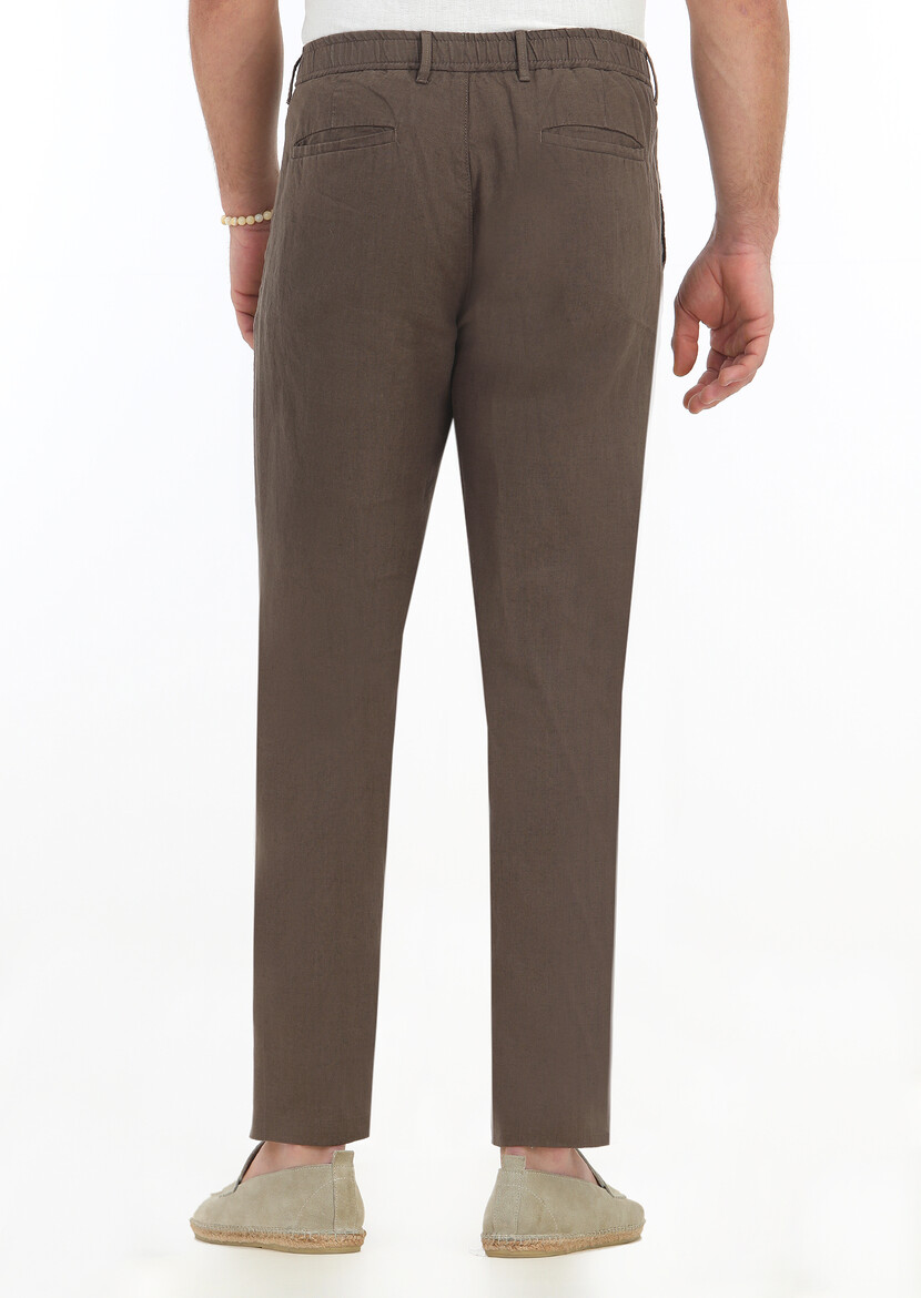 Brown Weaving Jogging Fit Casual 100% Linen Trousers - 4