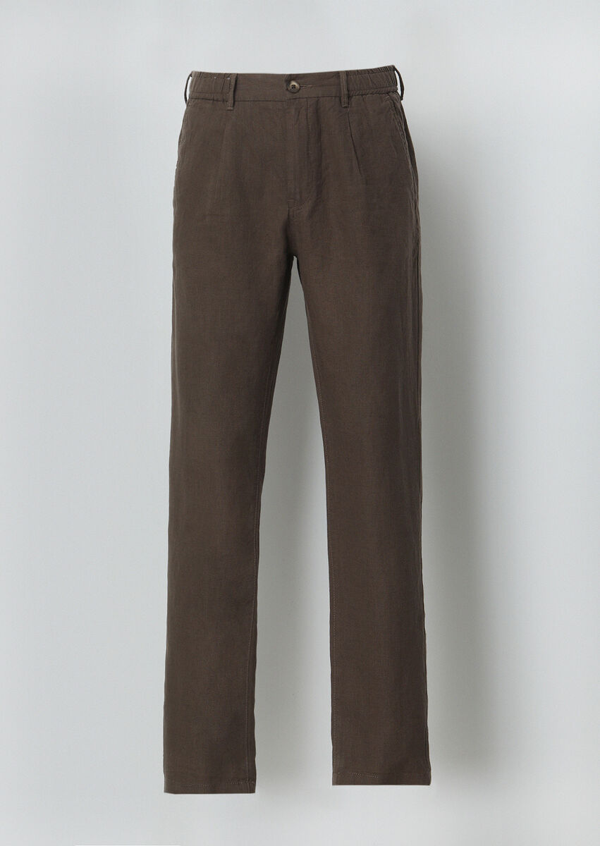 Brown Weaving Jogging Fit Casual 100% Linen Trousers - 5