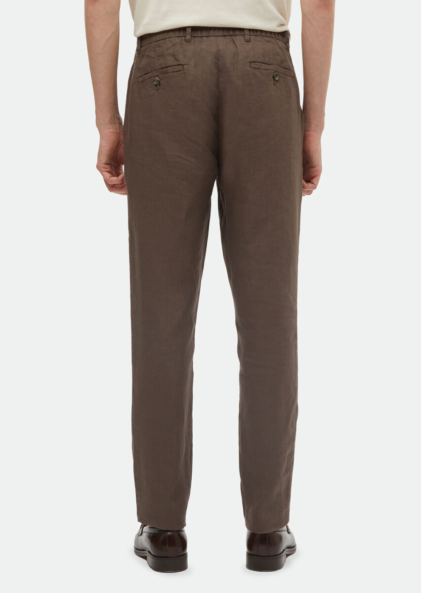 Brown Weaving Jogging Fit Casual 100% Linen Trousers - 5