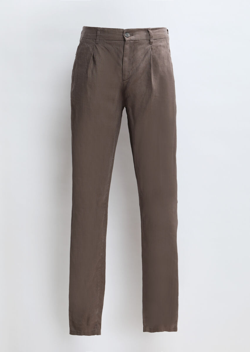 Brown Weaving Jogging Fit Casual 100% Linen Trousers - 6