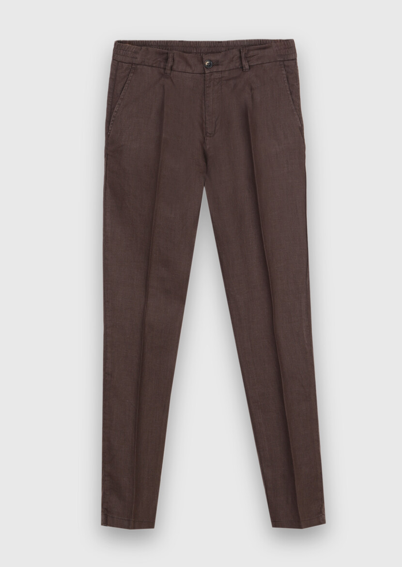 Brown Weaving Jogging Fit Casual 100% Linen Trousers - 5