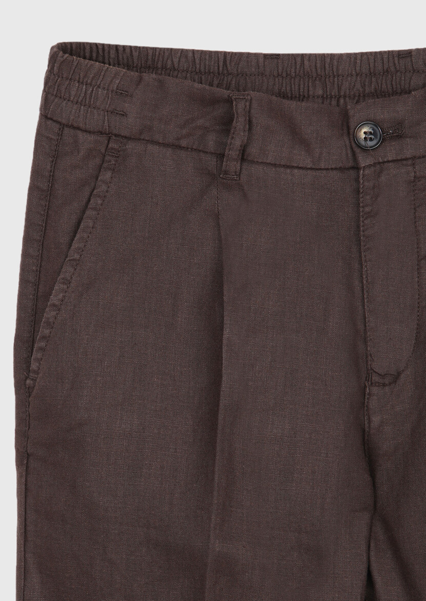 Brown Weaving Jogging Fit Casual 100% Linen Trousers - 6