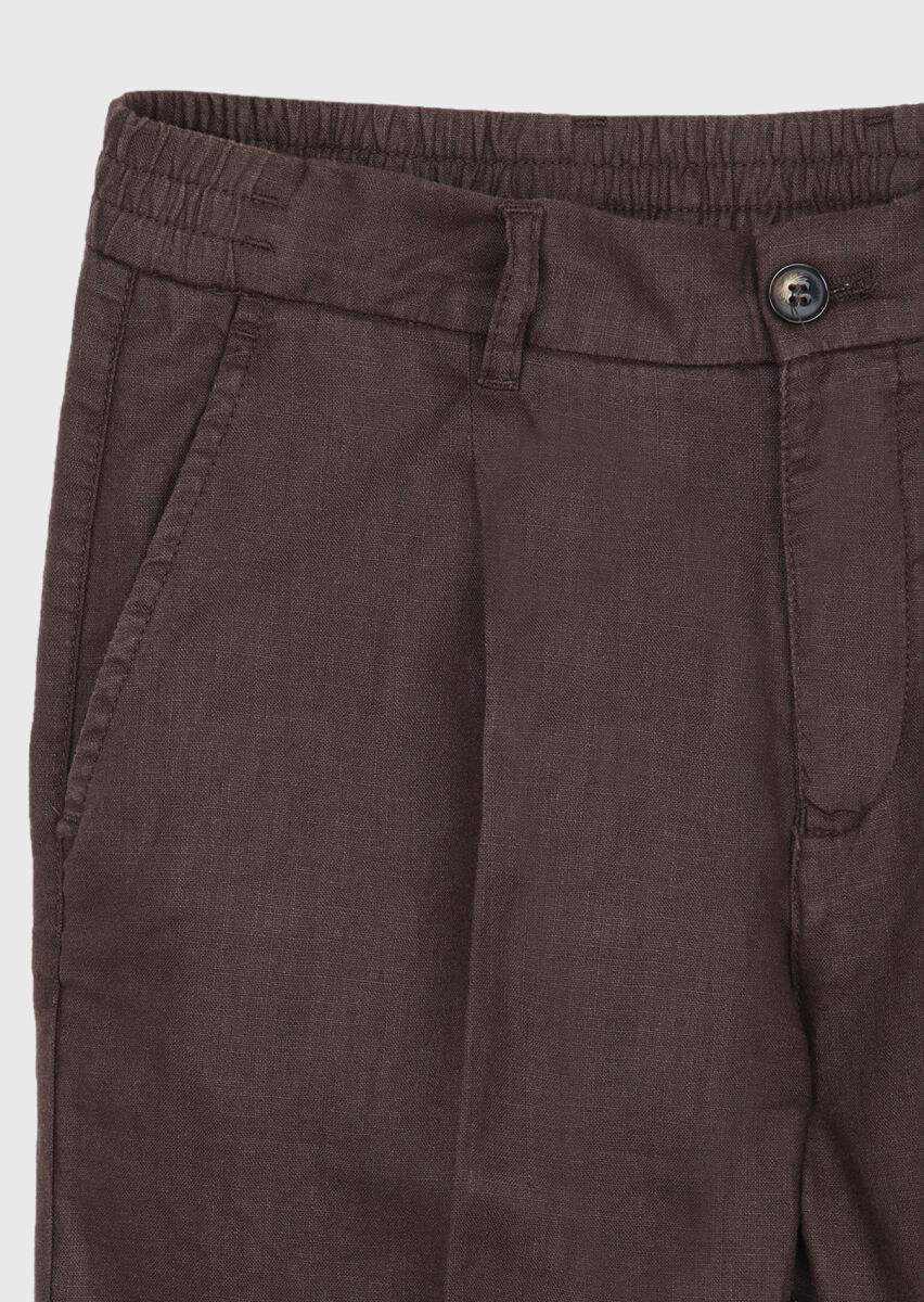 Brown Weaving Jogging Fit Casual 100% Linen Trousers - 6