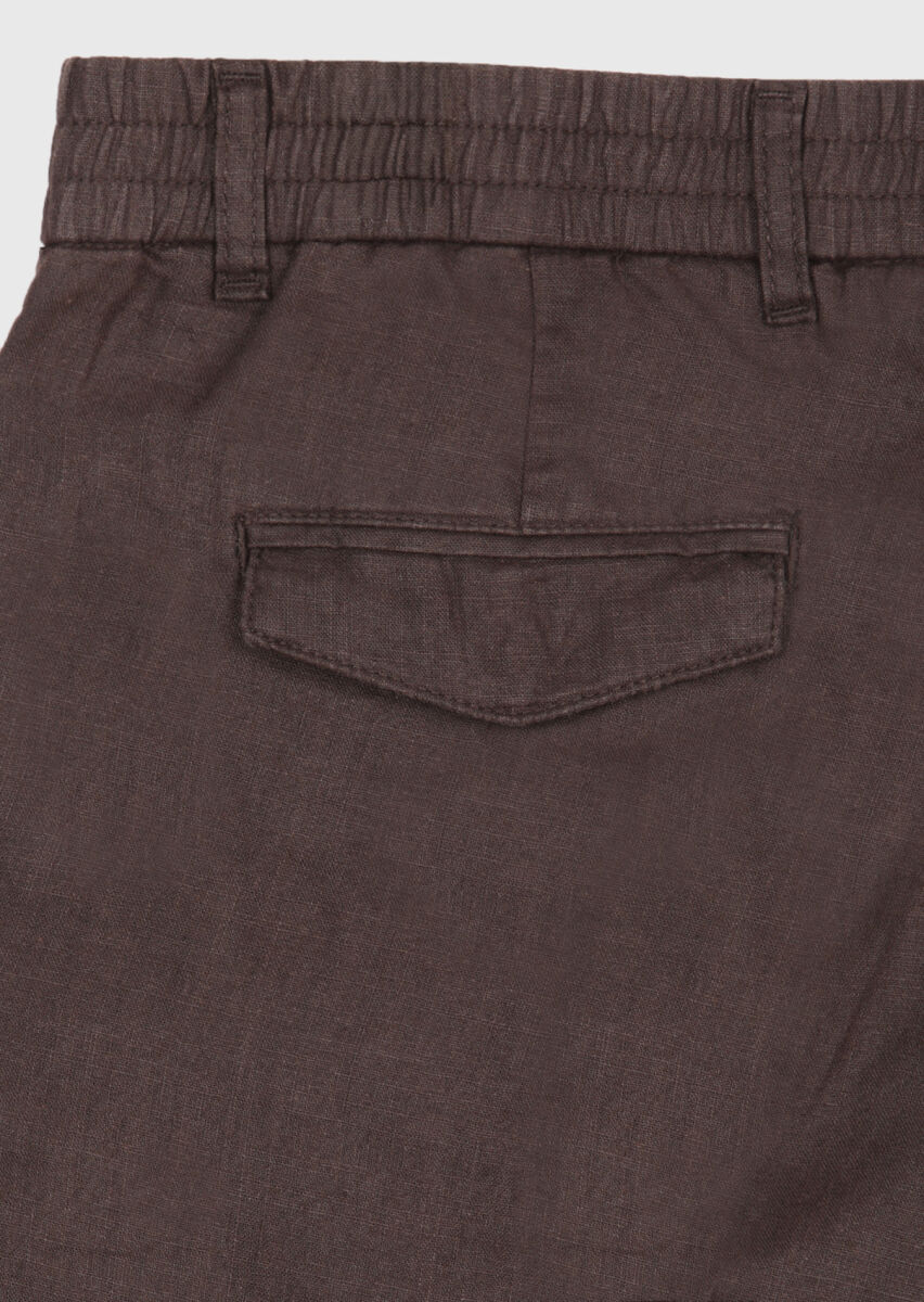 Brown Weaving Jogging Fit Casual 100% Linen Trousers - 7