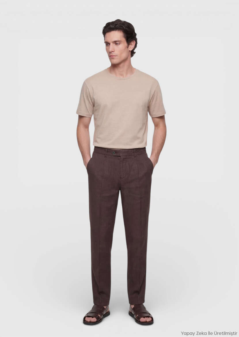 Brown Weaving Jogging Fit Casual 100% Linen Trousers - RAMSEY