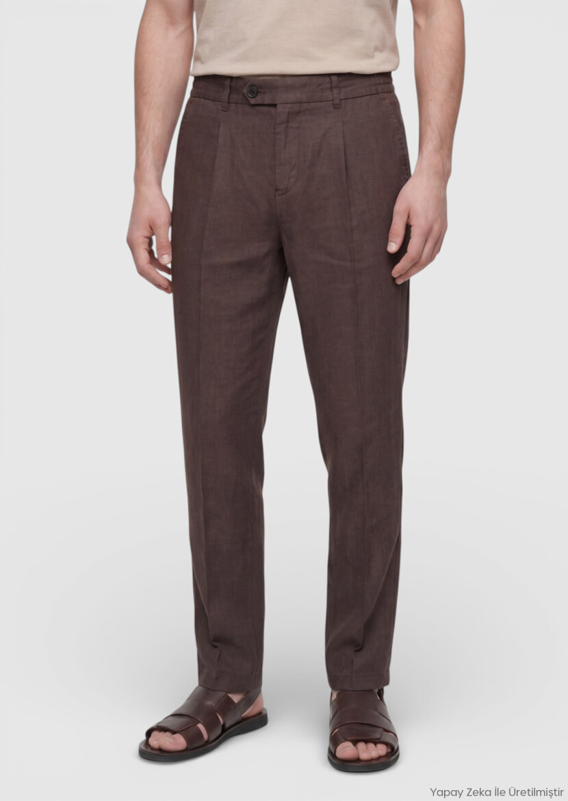 Brown Weaving Jogging Fit Casual 100% Linen Trousers - RAMSEY