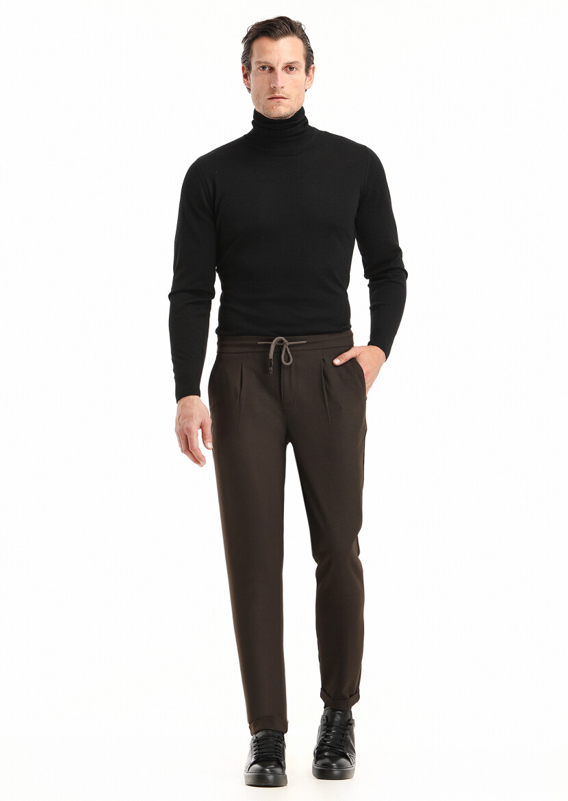 Brown Weaving Jogging Fit Casual Trousers 