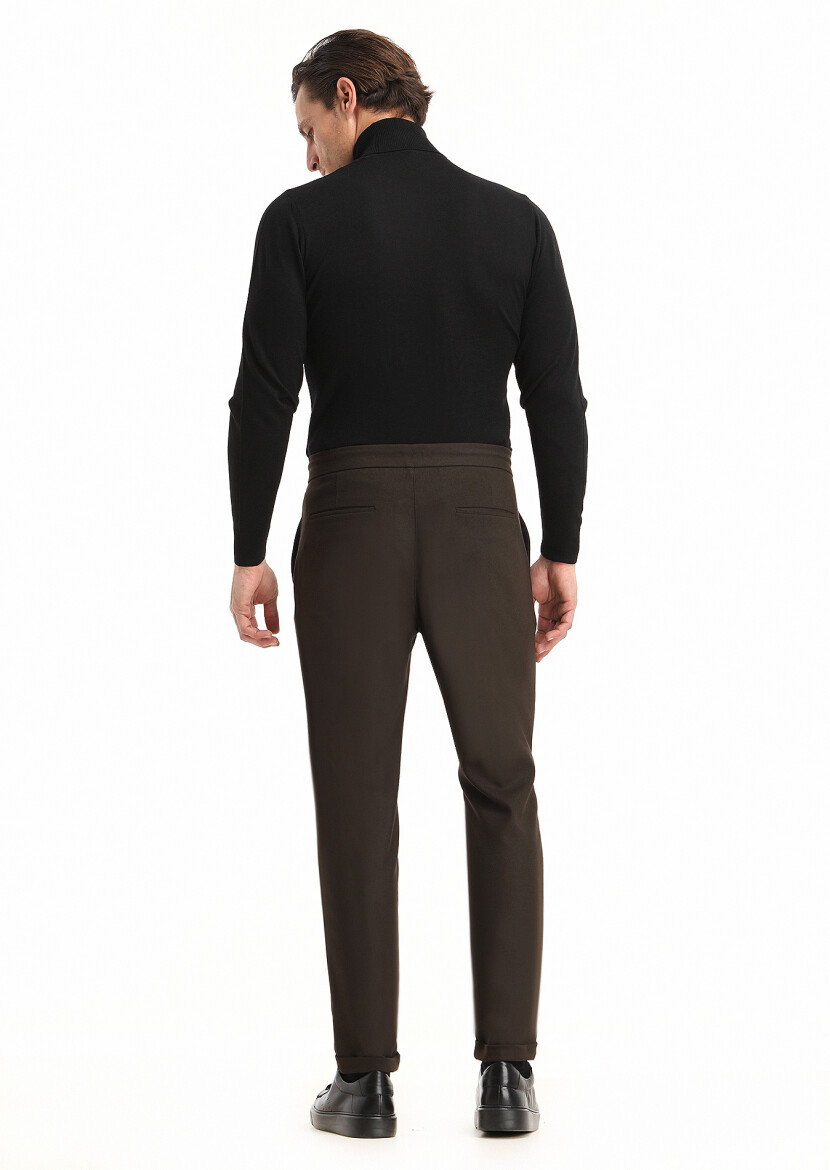 Brown Weaving Jogging Fit Casual Trousers - 4