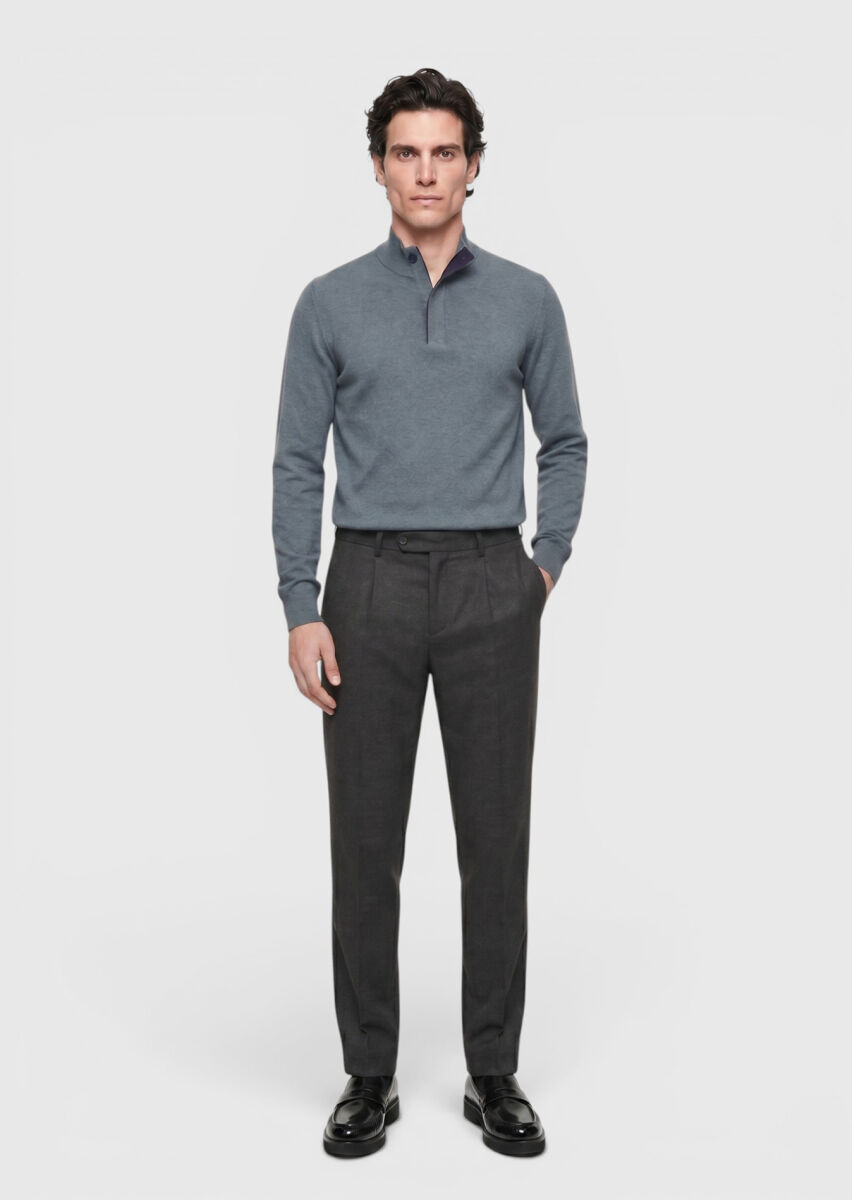 Brown Weaving Modern Fit Casual Trousers - 1