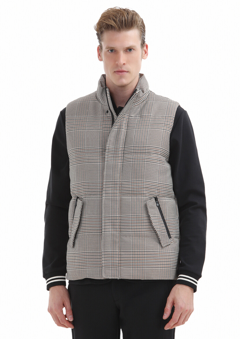 Brown Weaving Puffer Vest - 1