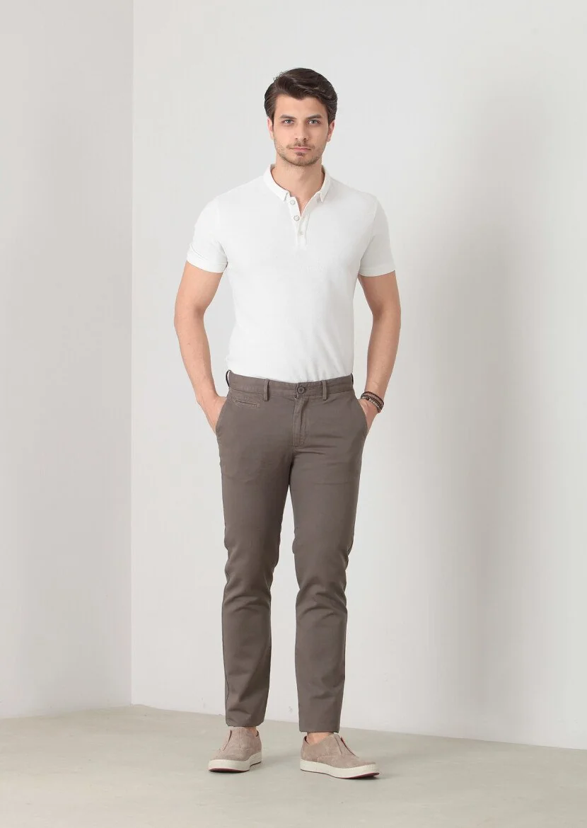 Brown Weaving Regular Fit Casual Cotton Blended Trousers - 1