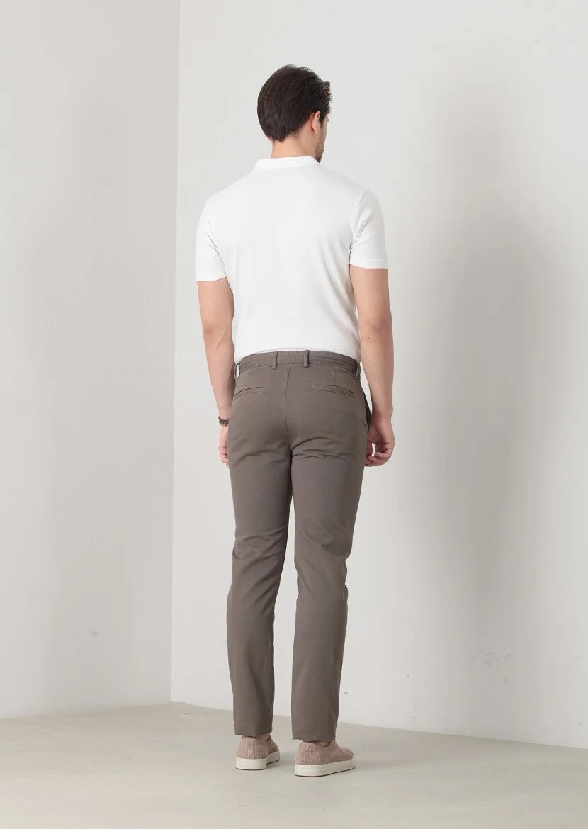 Brown Weaving Regular Fit Casual Cotton Blended Trousers - 4