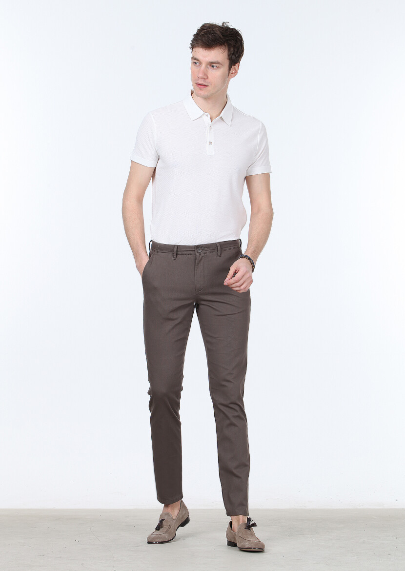 Brown Weaving Regular Fit Casual Cotton Blended Trousers 