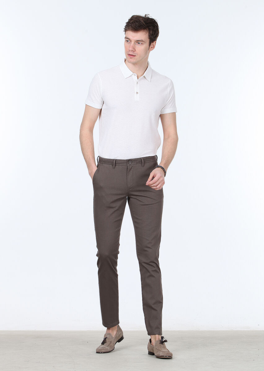 Brown Weaving Regular Fit Casual Cotton Blended Trousers - 2