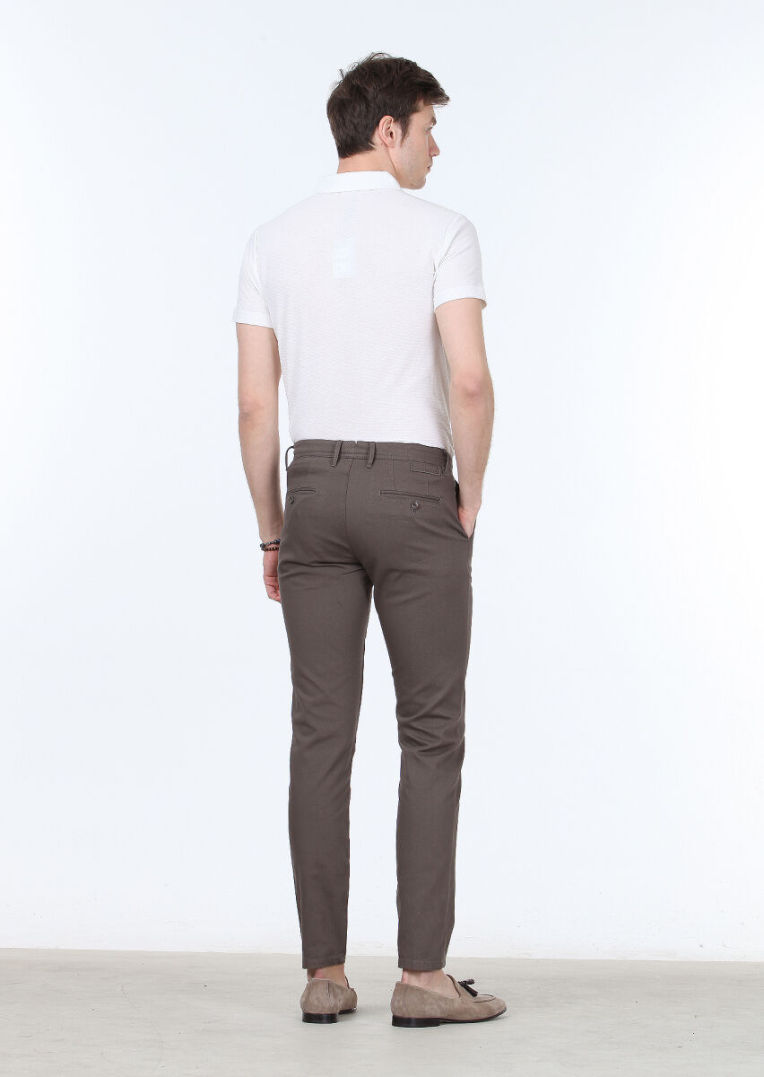 Brown Weaving Regular Fit Casual Cotton Blended Trousers - 4