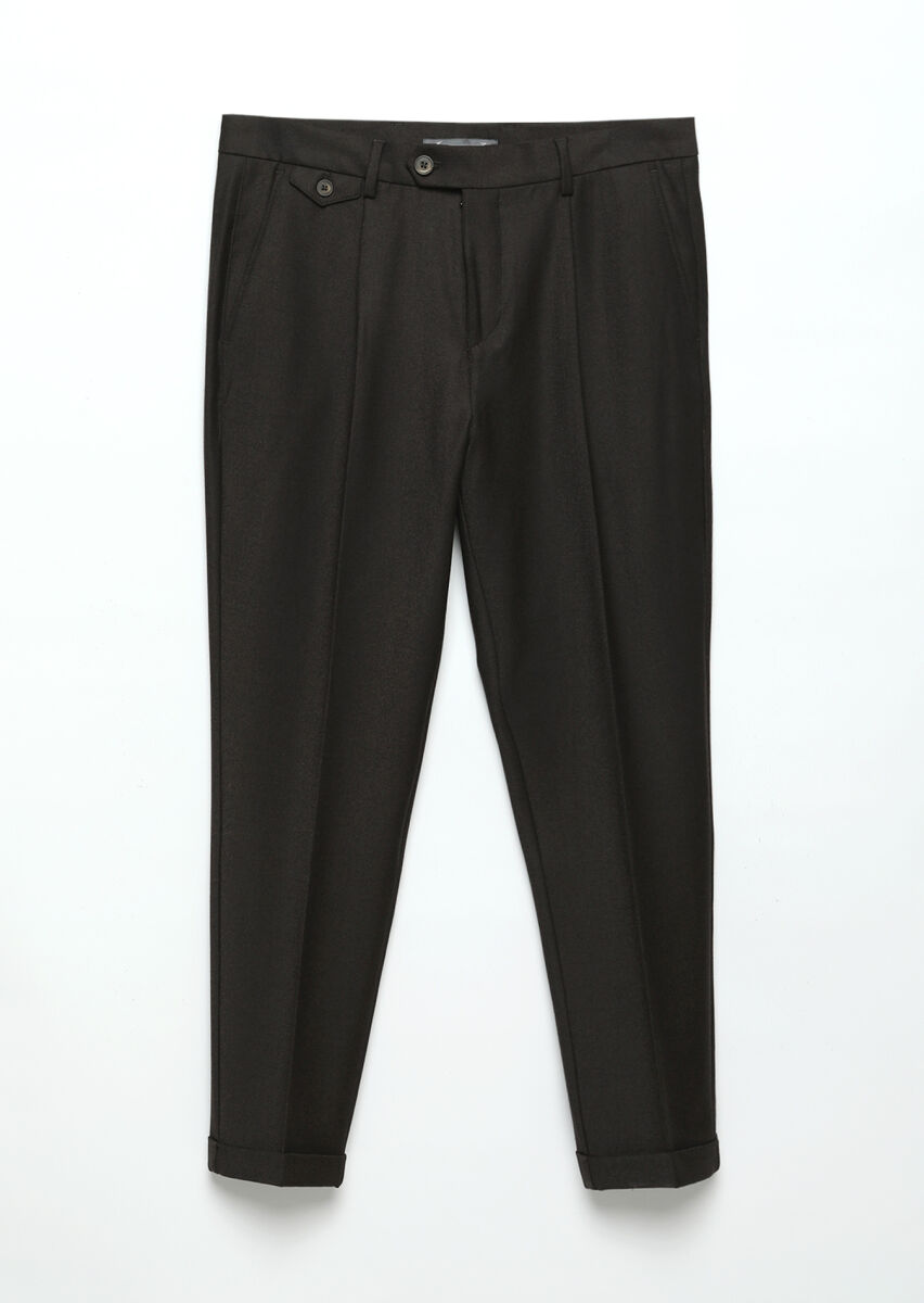 Brown Weaving Regular Fit Casual Wool Blended Trousers - 4