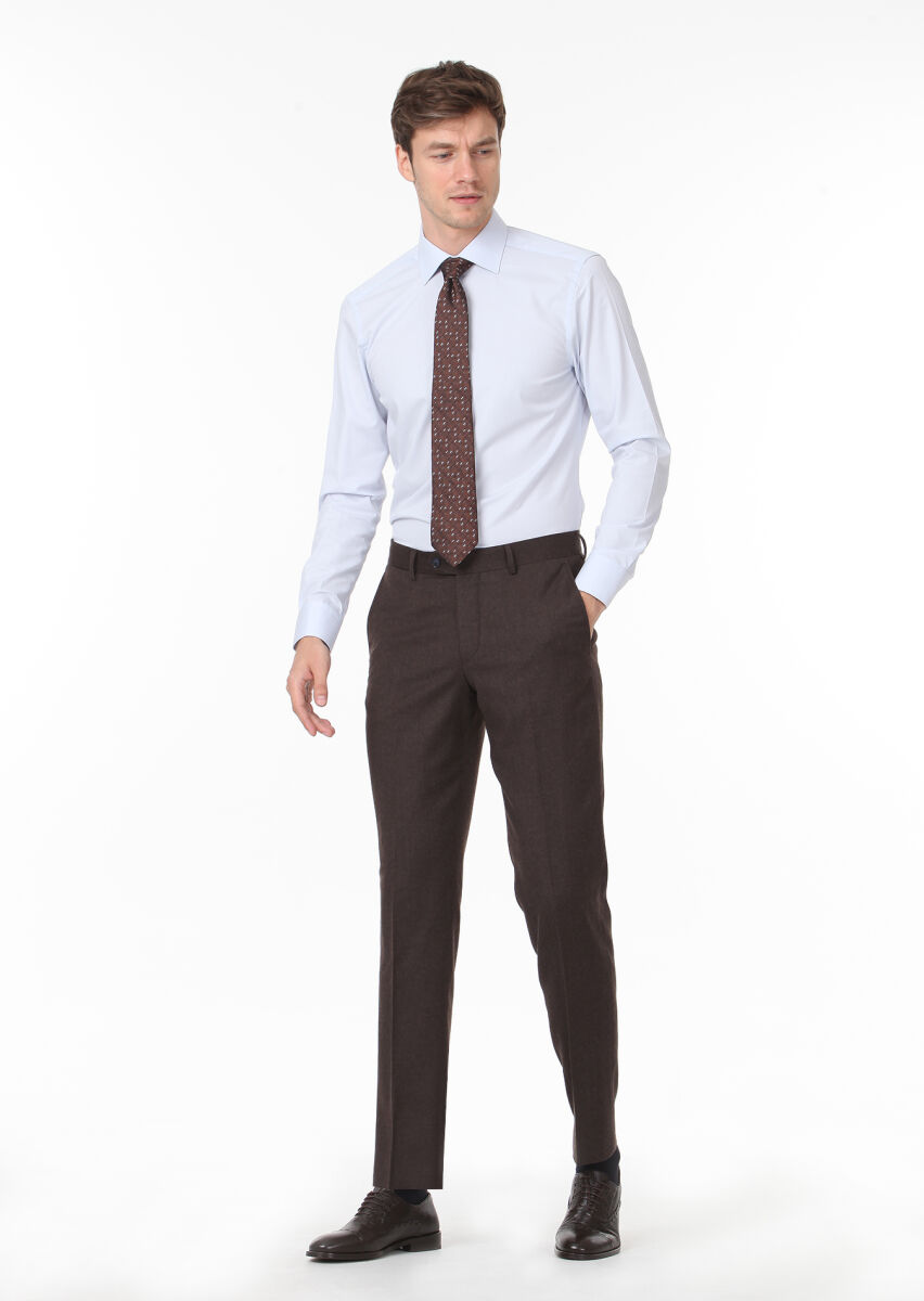 Brown Weaving Regular Fit Classical 100% Wool Trousers - 1
