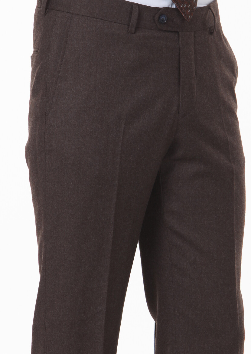 Brown Weaving Regular Fit Classical 100% Wool Trousers - 3
