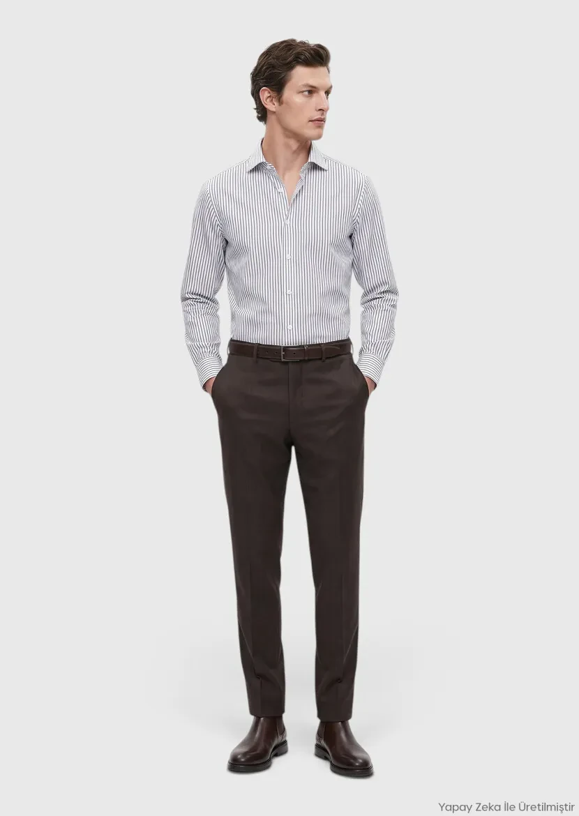 Brown Weaving Regular Fit Classical Wool Blended Trousers 
