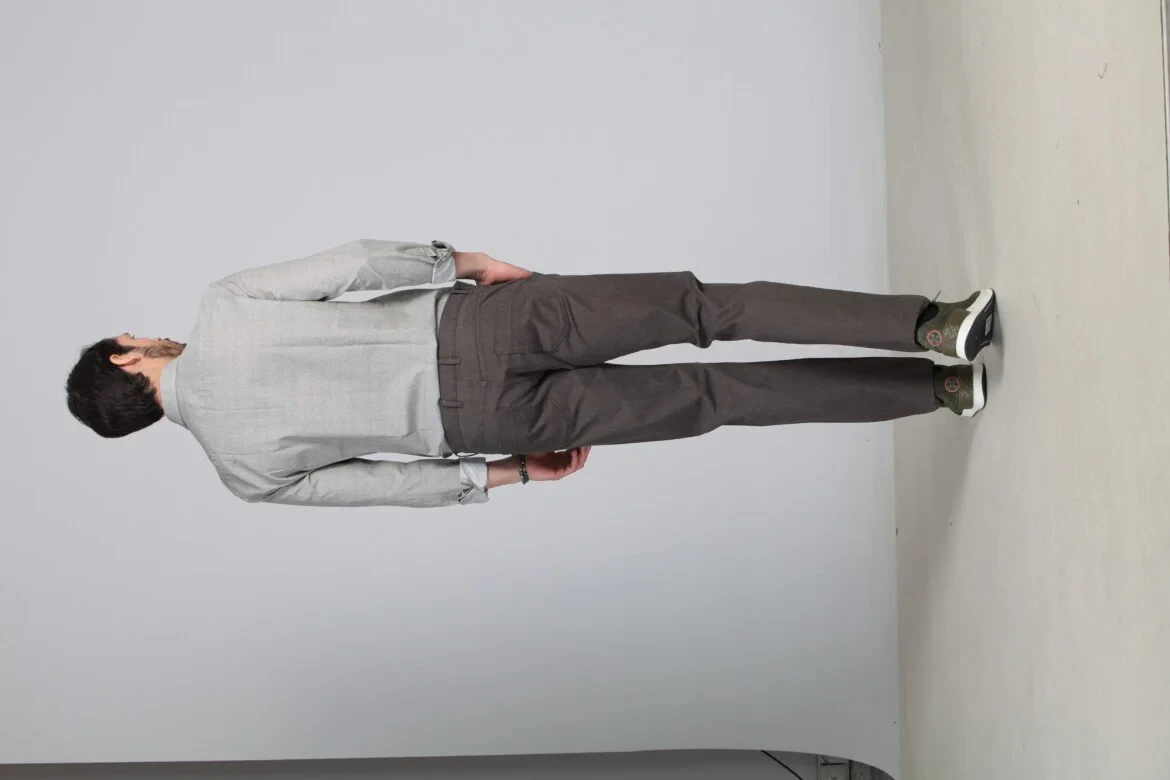 Brown Weaving Slim Fit Casual Cotton Blended Trousers - 5